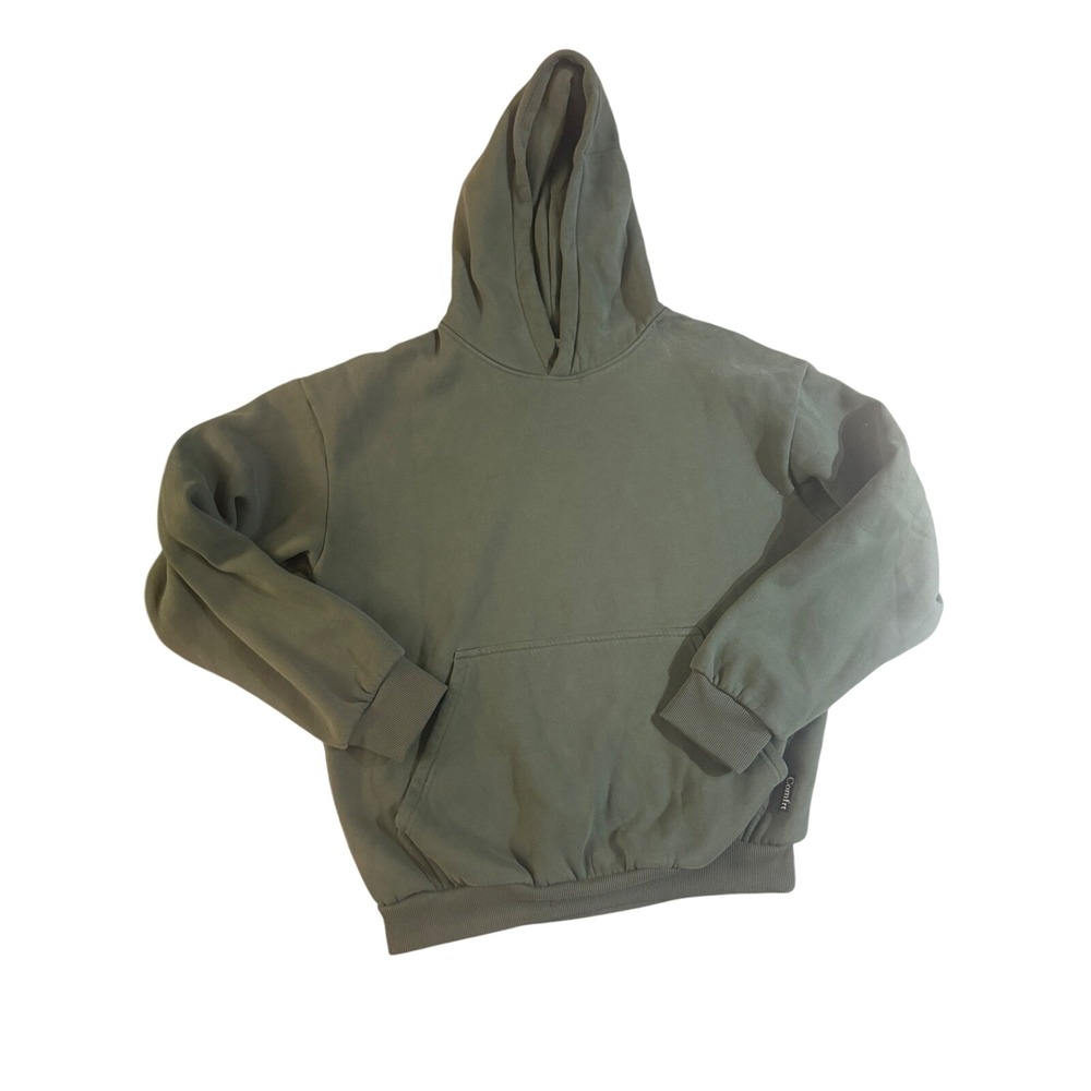Comfrt Cloud Hoodie Small Olive Green Heavyweight Fleece Pullover Sweatshirt